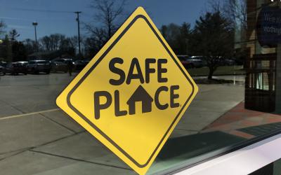Safe Place sign at library entrance