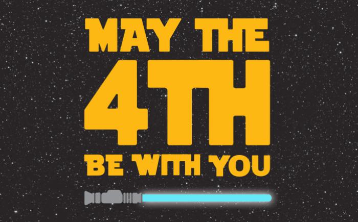 A light saber and the words "May the 4th Be With You"