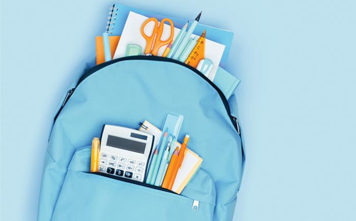 Backpack filled with school and/or office supplies