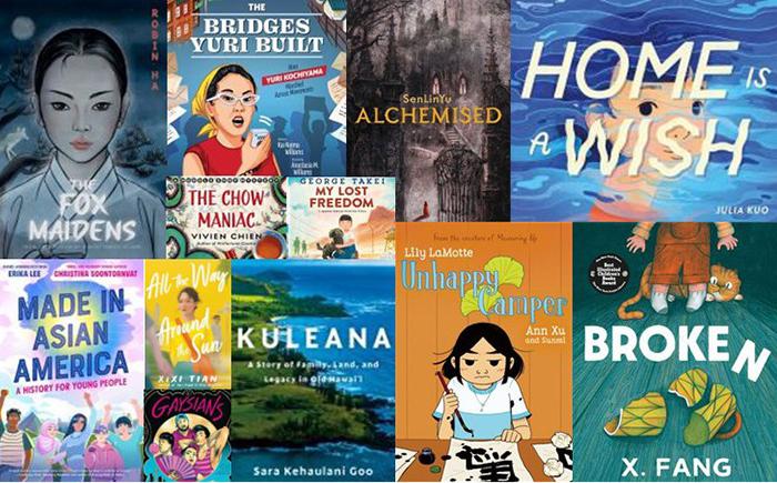 Collage of book covers on theme of AANHPI heritage