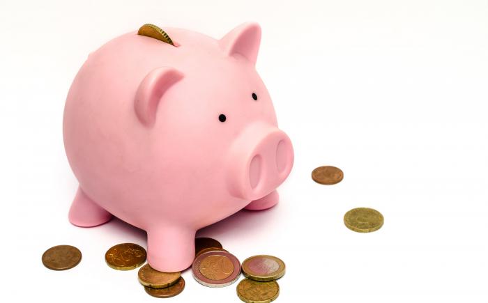 Pink piggybank surrounded by coins