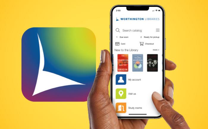 Worthington Libraries mobile app logo and homescreen