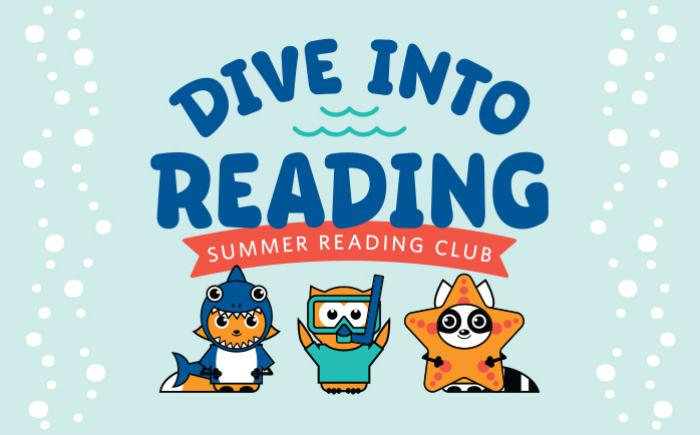 Dive Into Reading: Asparagus Fox, Winston Owl and Ricky Raccoon in swimming gear