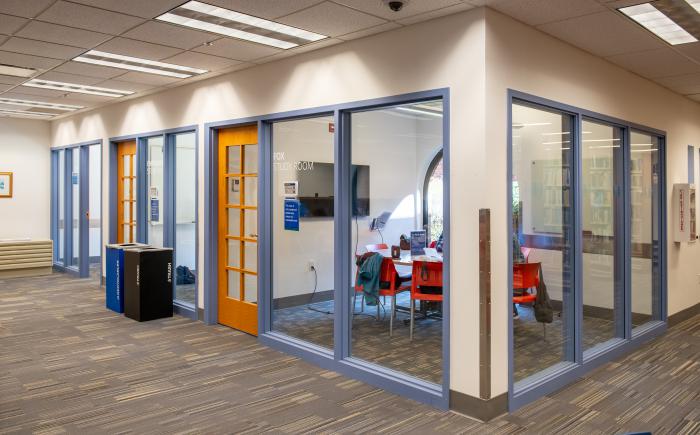 Three study rooms downstairs at Old Worthington Library