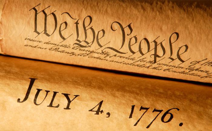 The preamble of the Constitution appearing above the date July 4, 1776.