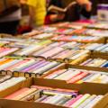Books displayed in boxes