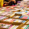 Books displayed in boxes