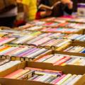 Books displayed in boxes