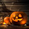 Autumn arrangement of pumpkins, leaves and candles
