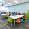 Tables and chairs inside Learning Lab