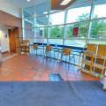 Seating and bathrooms in Northwest Library lobby