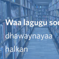 Bookshelves with text that reads Waa lagugu soo dhawaynayaa halkan