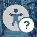 Universal access and help icon overlaying book shelves