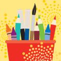 Coloring and painting tools in a cup