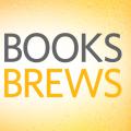 Text logo for Books and Brews featuring a book and beer glass