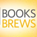 Text logo for Books and Brews featuring a book and beer glass