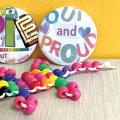 Pride themed buttons and crafts.