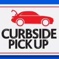 Illustration of a car with its trunk open on a curbside pickup sign 