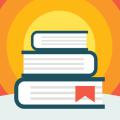 A stack of books with a red bookmark
