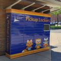 Pickup lockers with animal mascots outside Old Worthington south entrance 