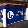 Blue bookdrop at Old Worthington Library