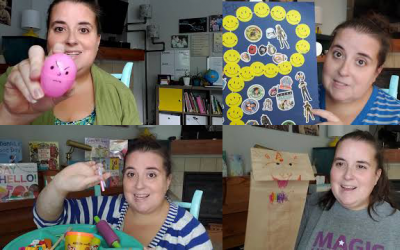 Still shots from four videos featuring Miss Lisa with preschool activities