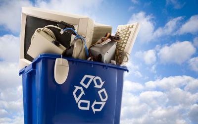 Recycling bin full of computer parts