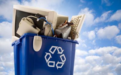 Computer equipment in a recycling bin