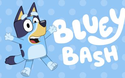 A dog next to the words BLUEY BASH