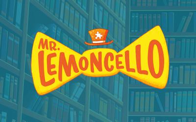 The words MR. LEMONCELLO superimposed over stacks of books