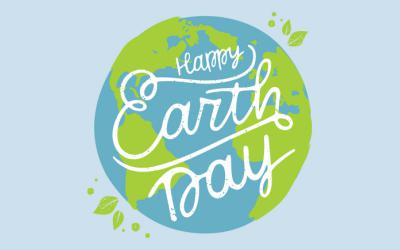 The words Happy Earth Day appear on top of the Earth