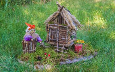 Small house, made from twigs and grasses, outdoors