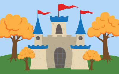 A fairy tale castle surrounded by trees