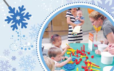 Children crafting at a table with play-doh
