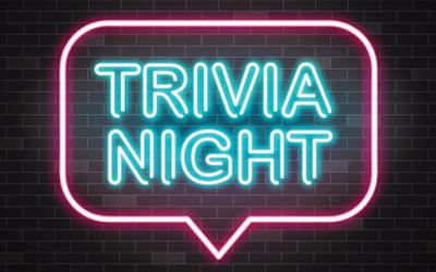 The words Trivia Night appear in a speech bubble in neon