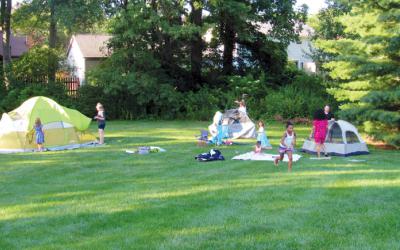 Tent setup in Northwest Library's backyard