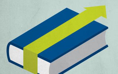 Illustration of a book wrapped by a directional arrow