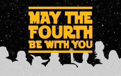 Silhouettes of Star Wars characters below the words May the Fourth Be With You