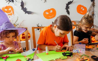 Children making fall-themed crafts