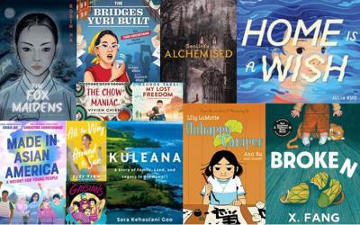 Collage of book covers on theme of AANHPI heritage