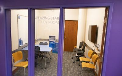 View through door of Blazing Star Study Room at Northwest Library