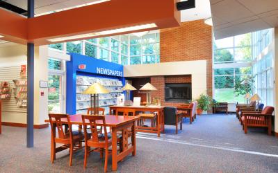 View of the Northwest Library fireplace area