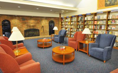 View of fireplace area at Old Worthington Library