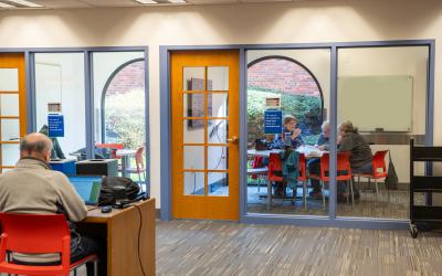 People meeting inside the Fox Study Room