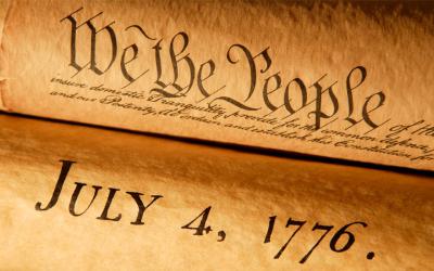 The preamble of the Constitution appearing above the date July 4, 1776.