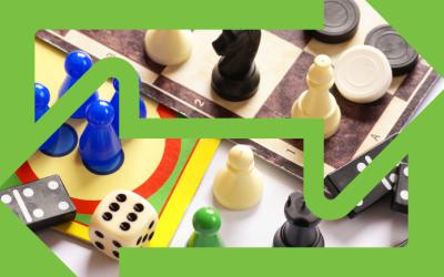 Board game pieces, boards and dice