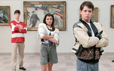 Scene from Ferris Bueller's Day Off movie with four people looking at paintings. Photo credit: Getty Images/CBS Studios