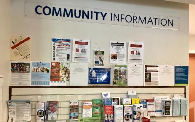 View of a community bulletin board at the library