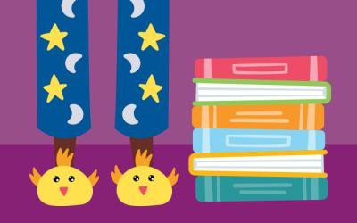 Pair of legs and stack of books