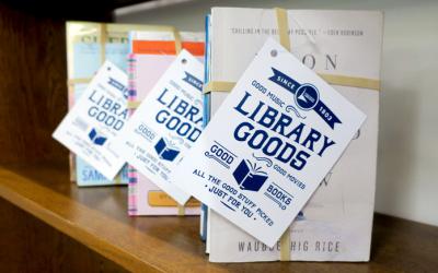 Three book bundles with Library Goods labels attached